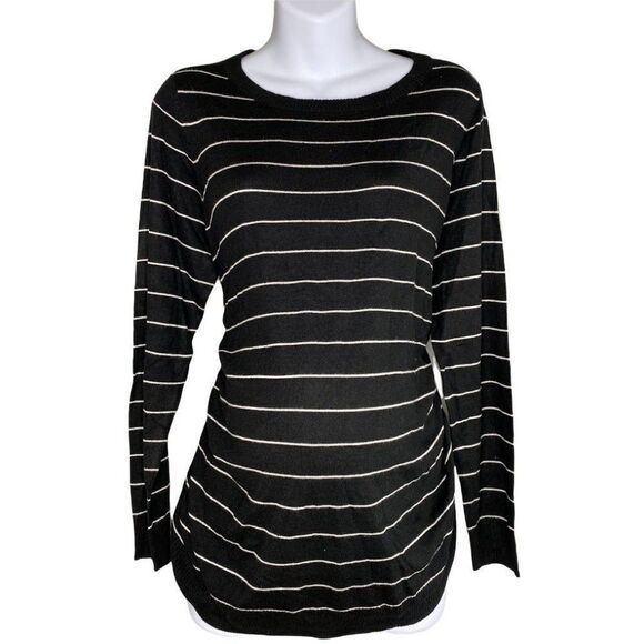Isabel Maternity Sweater Top Women's XL Black White‎ Stripe Shirred Pullover NEW - Picture 1 of 10